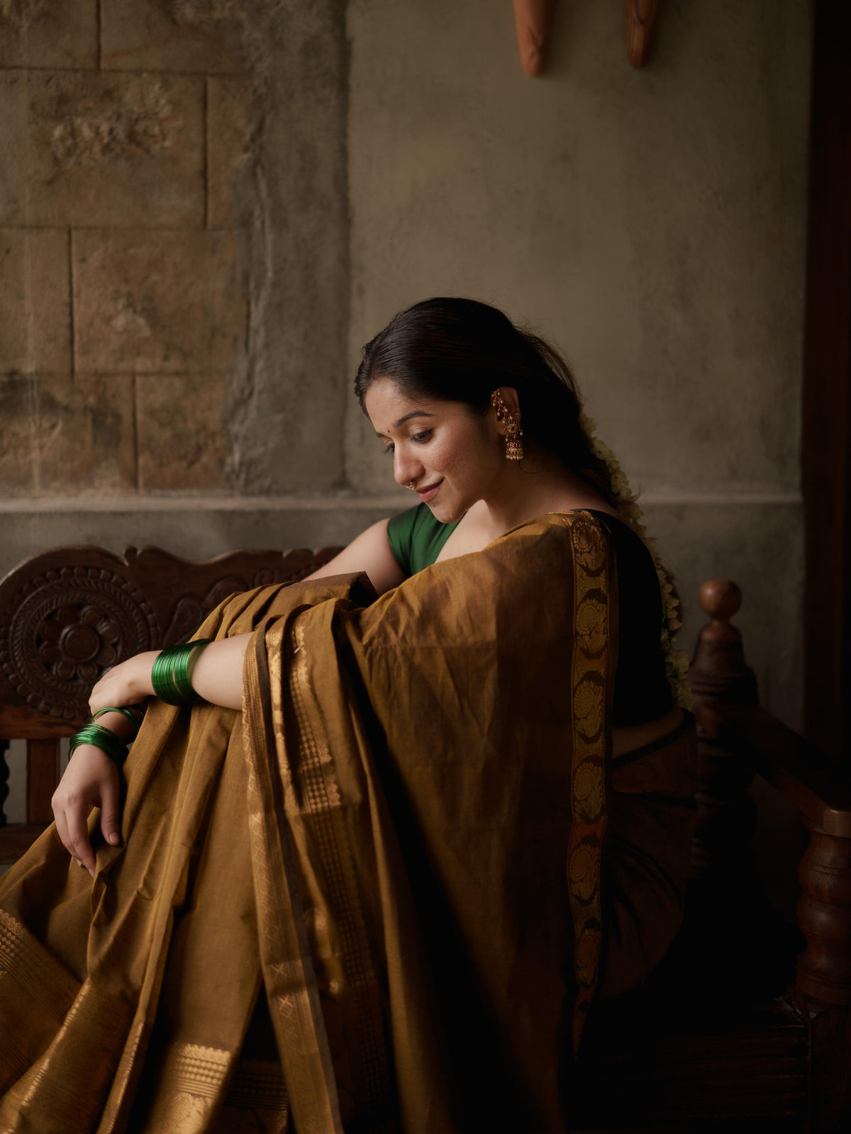Dark Olive Green Kanchi Cotton Saree