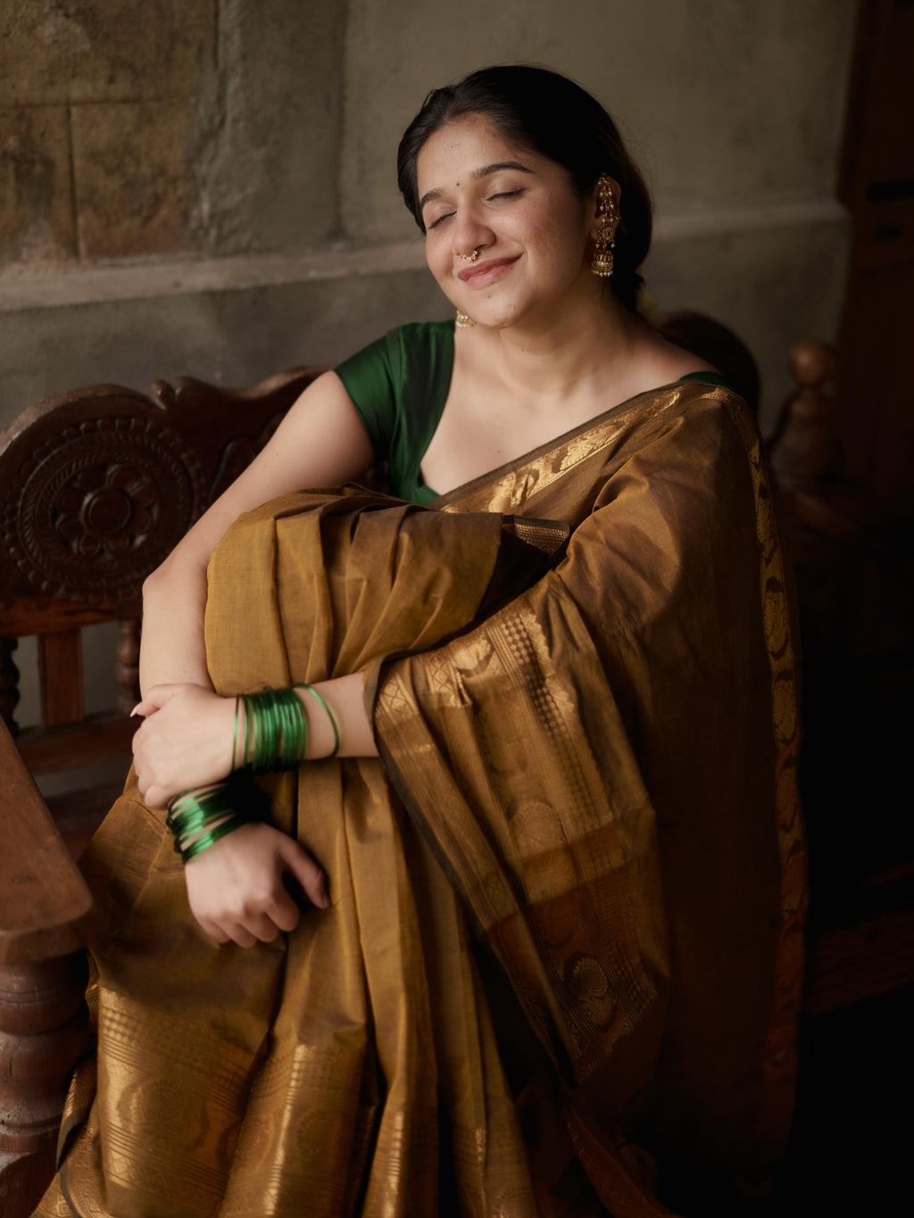Dark Olive Green Kanchi Cotton Saree