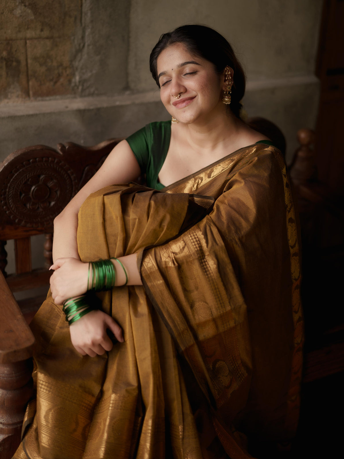 Dark Olive Green Kanchi Cotton Saree