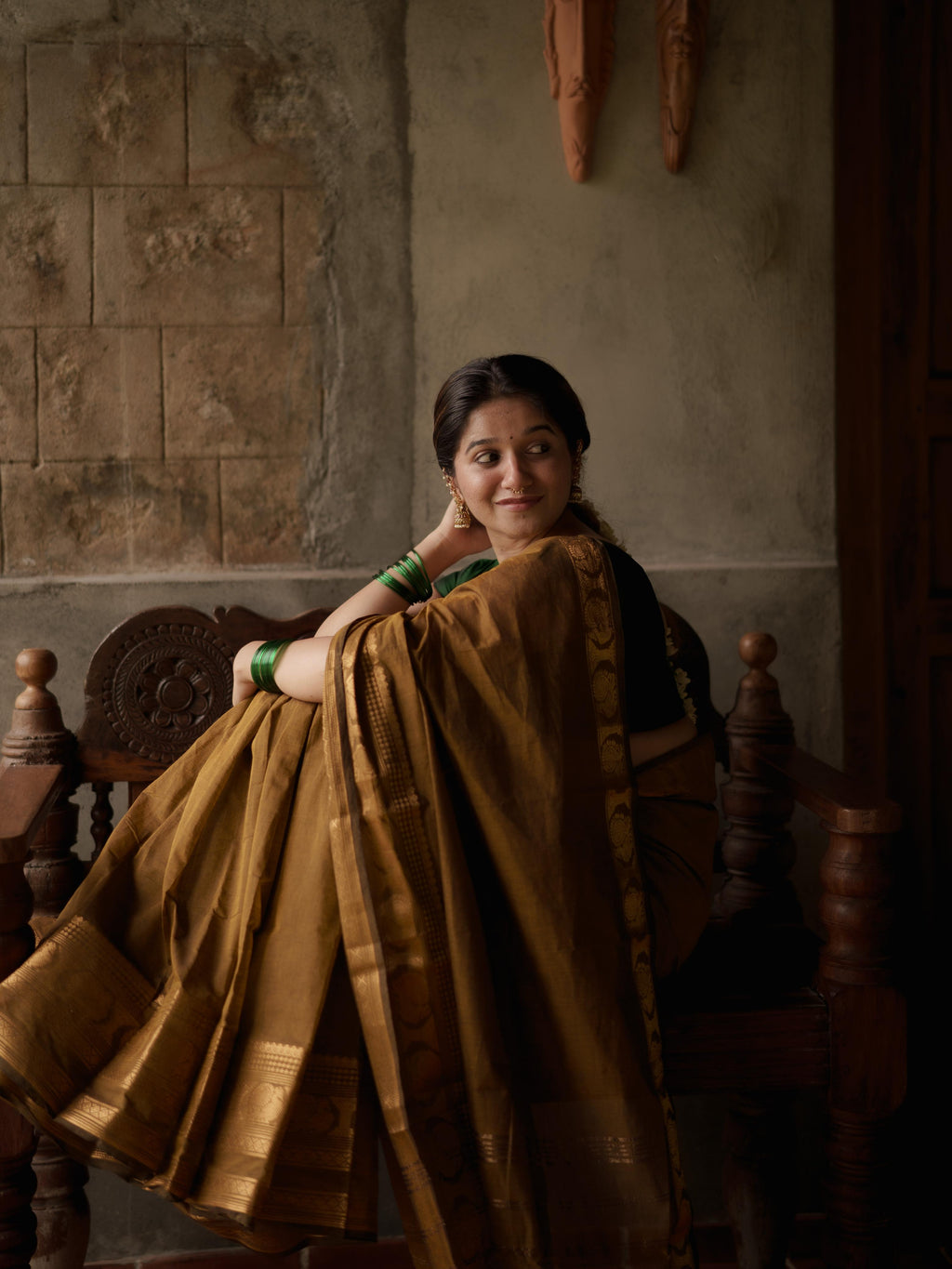 Dark Olive Green Kanchi Cotton Saree