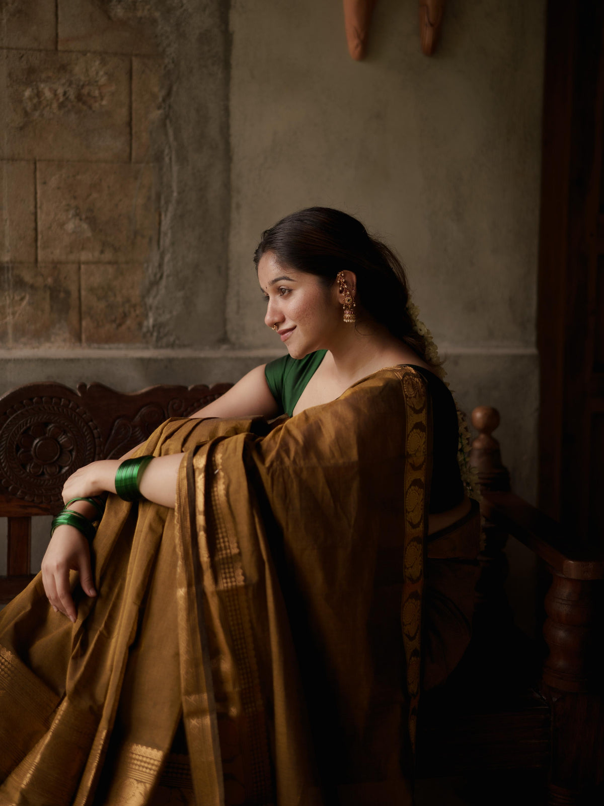 Dark Olive Green Kanchi Cotton Saree