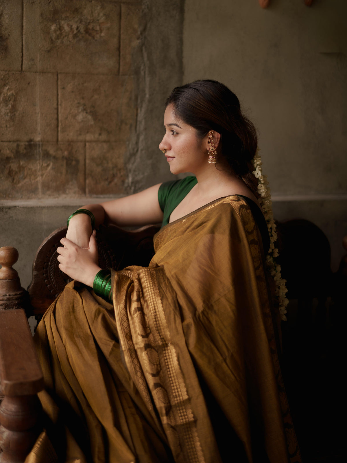 Dark Olive Green Kanchi Cotton Saree